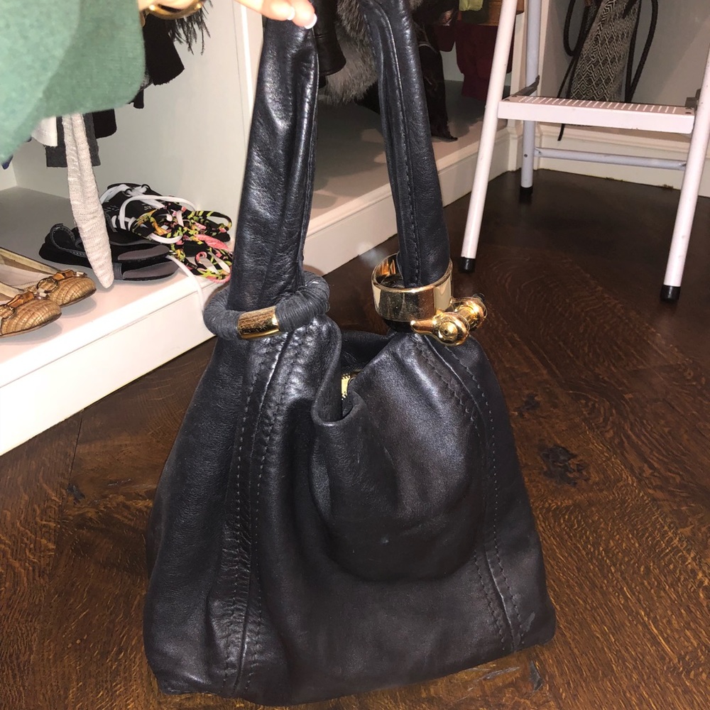 Jimmy Choo Saba black leather bag.